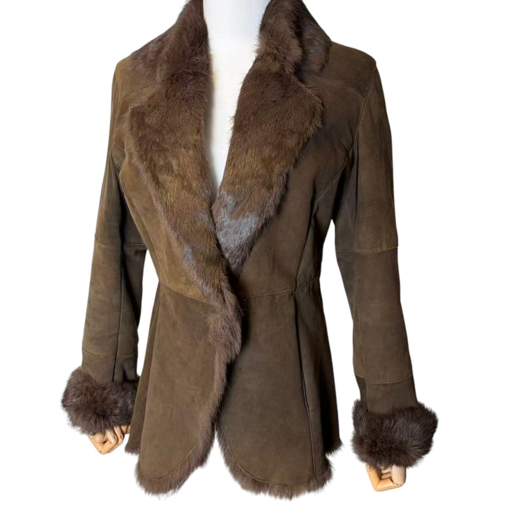 REAL RABBIT FUR SHEEPSKIN STYLE SHORT COAT JACKET DARK BROWN SIZE 11 M