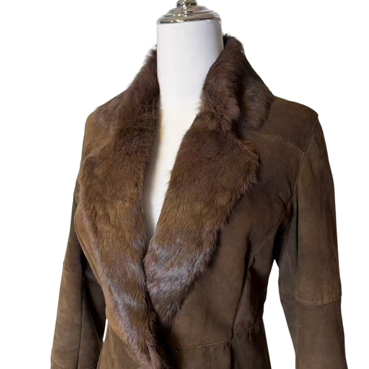 REAL RABBIT FUR SHEEPSKIN STYLE SHORT COAT JACKET DARK BROWN SIZE 11 M