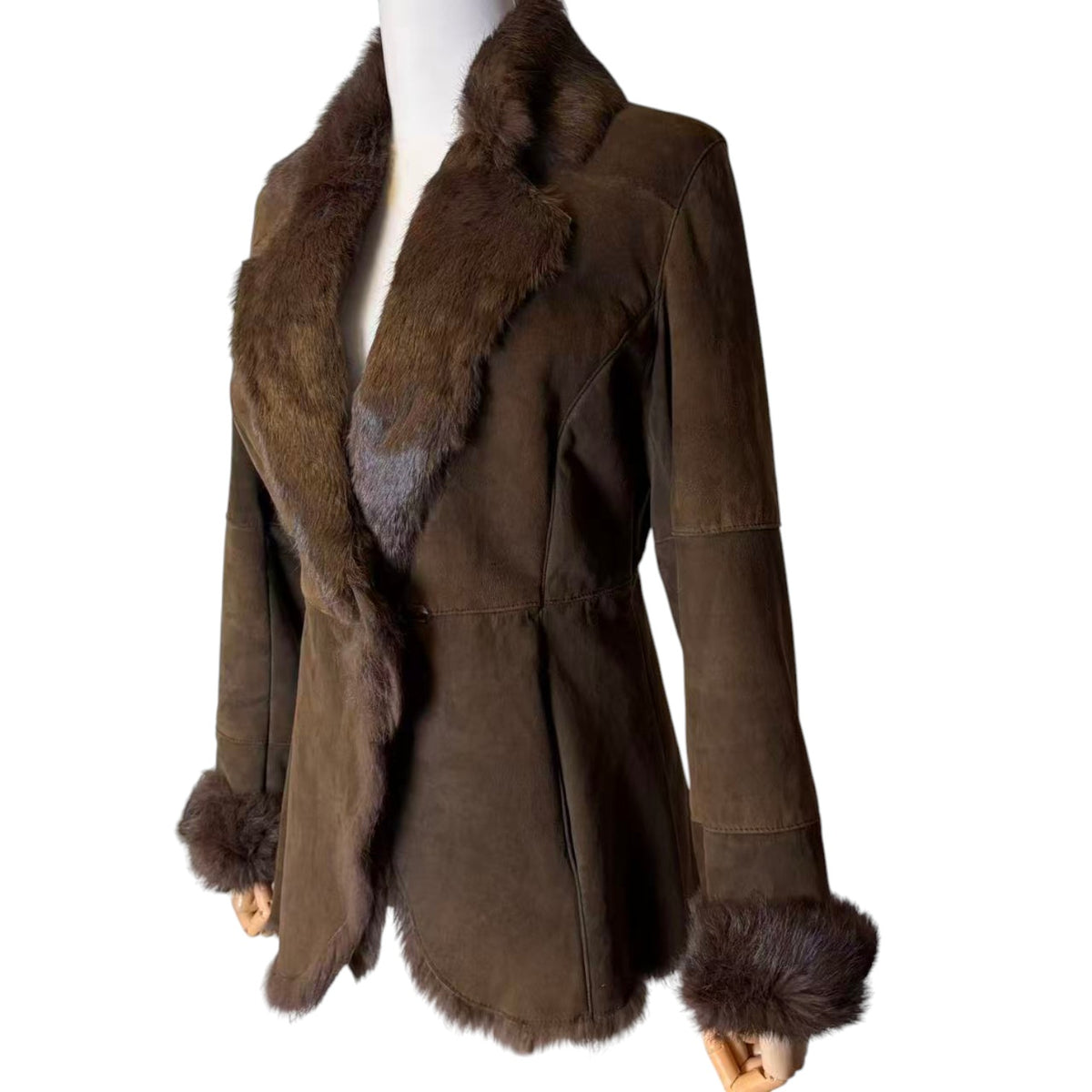 REAL RABBIT FUR SHEEPSKIN STYLE SHORT COAT JACKET DARK BROWN SIZE 11 M