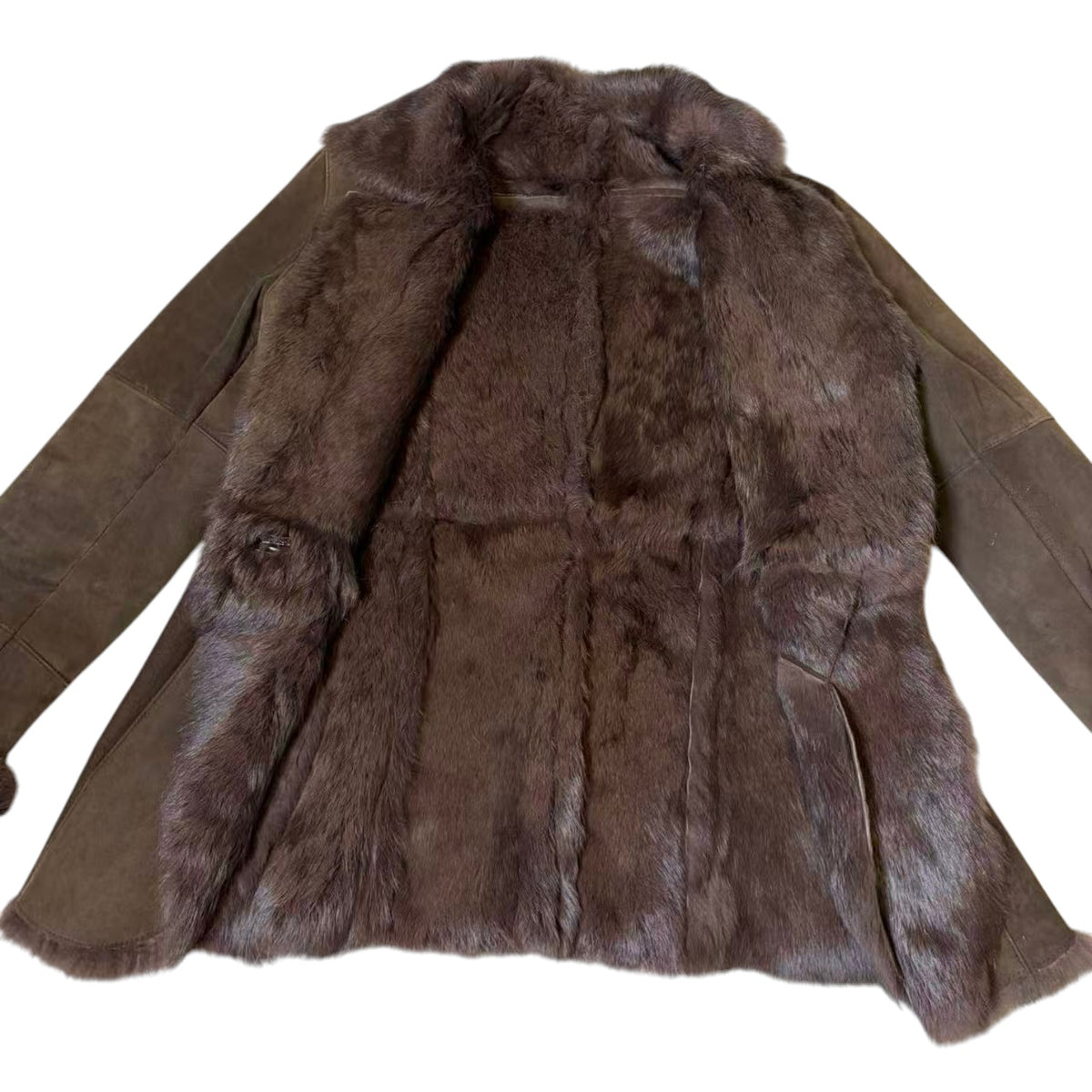 REAL RABBIT FUR SHEEPSKIN STYLE SHORT COAT JACKET DARK BROWN SIZE 11 M