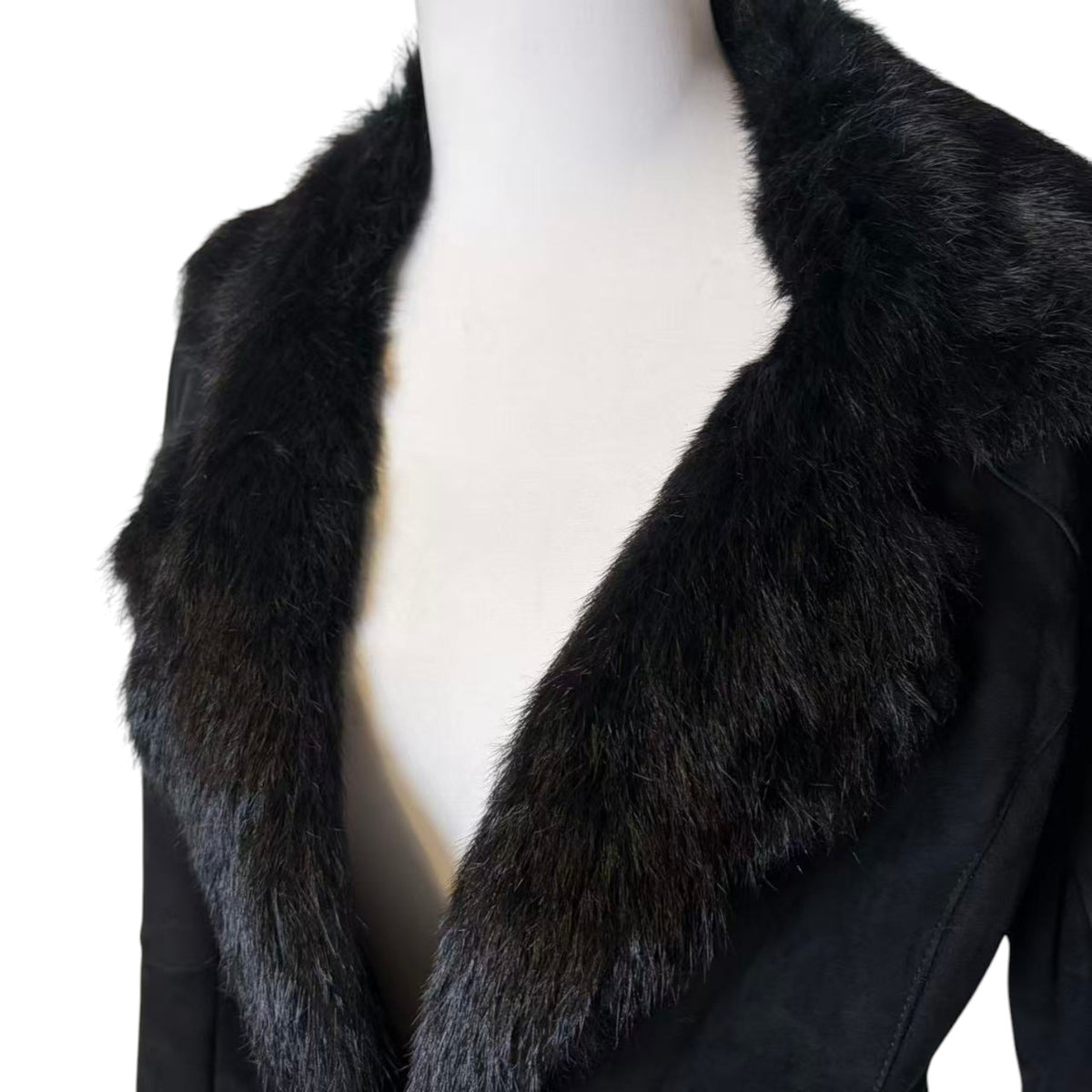 SHEEPSKIN SHEARLING REAL FUR JACKET SHORT COAT BLACK LIGHTWEIGHT ELEGANT