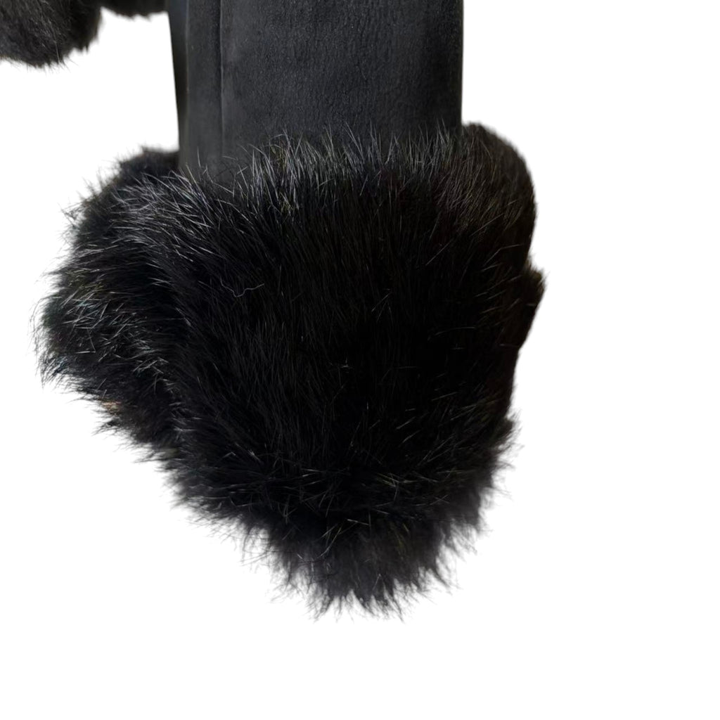 SHEEPSKIN SHEARLING REAL FUR JACKET SHORT COAT BLACK LIGHTWEIGHT ELEGANT