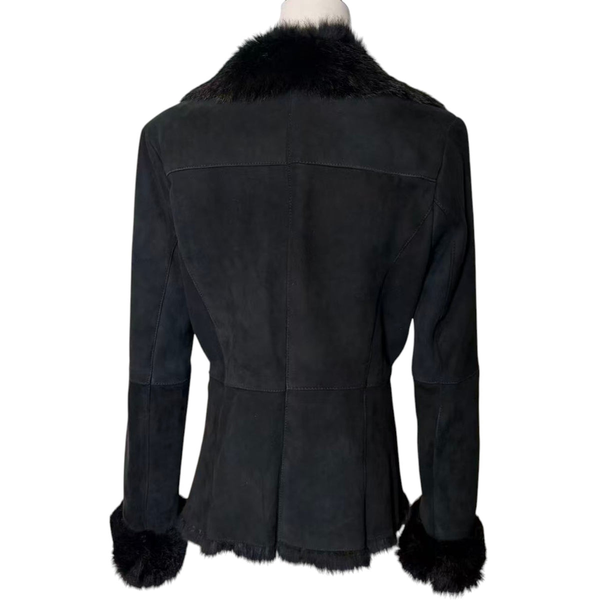 SHEEPSKIN SHEARLING REAL FUR JACKET SHORT COAT BLACK LIGHTWEIGHT ELEGANT