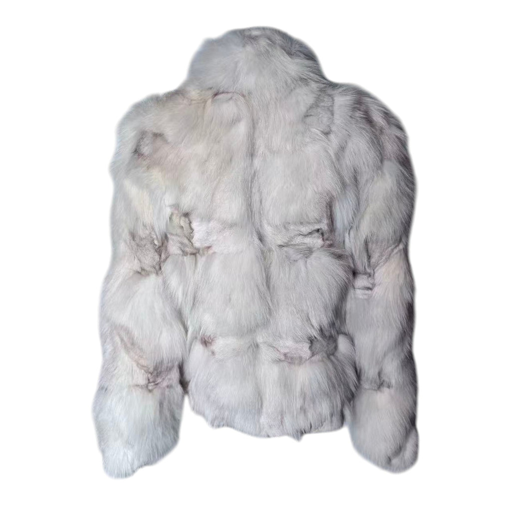 PRJ COUTURE REAL FOX FUR JACKET SHORT COAT OFF WHITE IVORY SIZE M