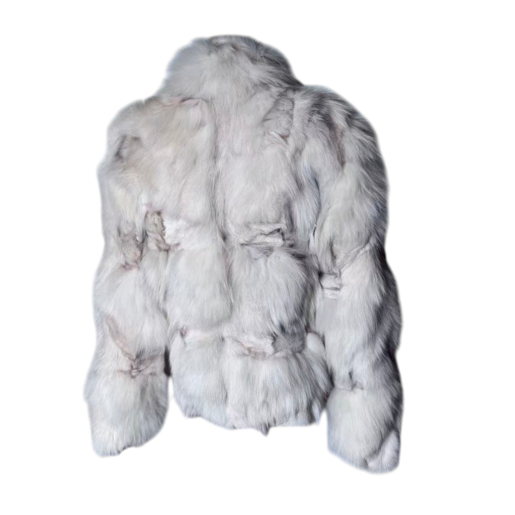 PRJ COUTURE REAL FOX FUR JACKET SHORT COAT OFF WHITE IVORY SIZE M