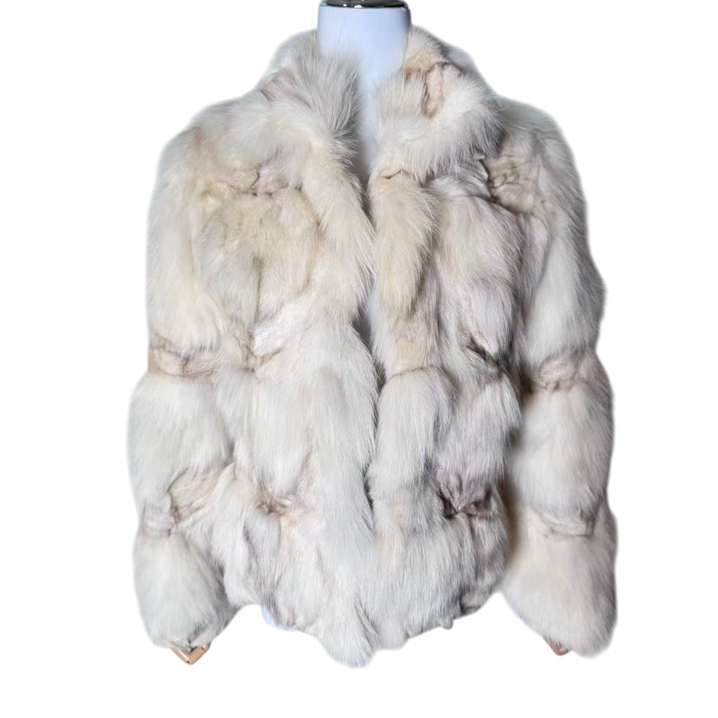 PRJ COUTURE REAL FOX FUR JACKET SHORT COAT OFF WHITE IVORY SIZE M