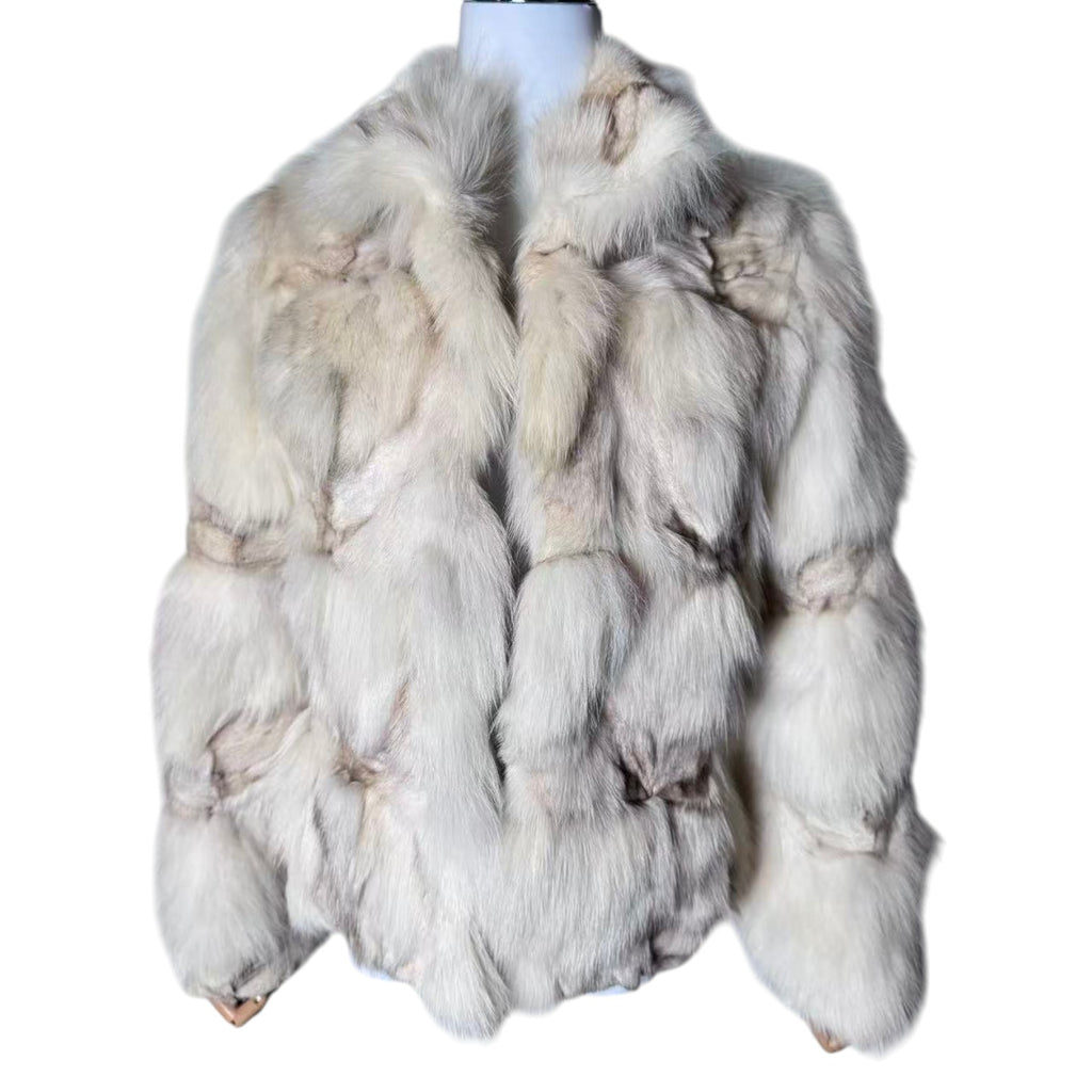 PRJ COUTURE REAL FOX FUR JACKET SHORT COAT OFF WHITE IVORY SIZE M