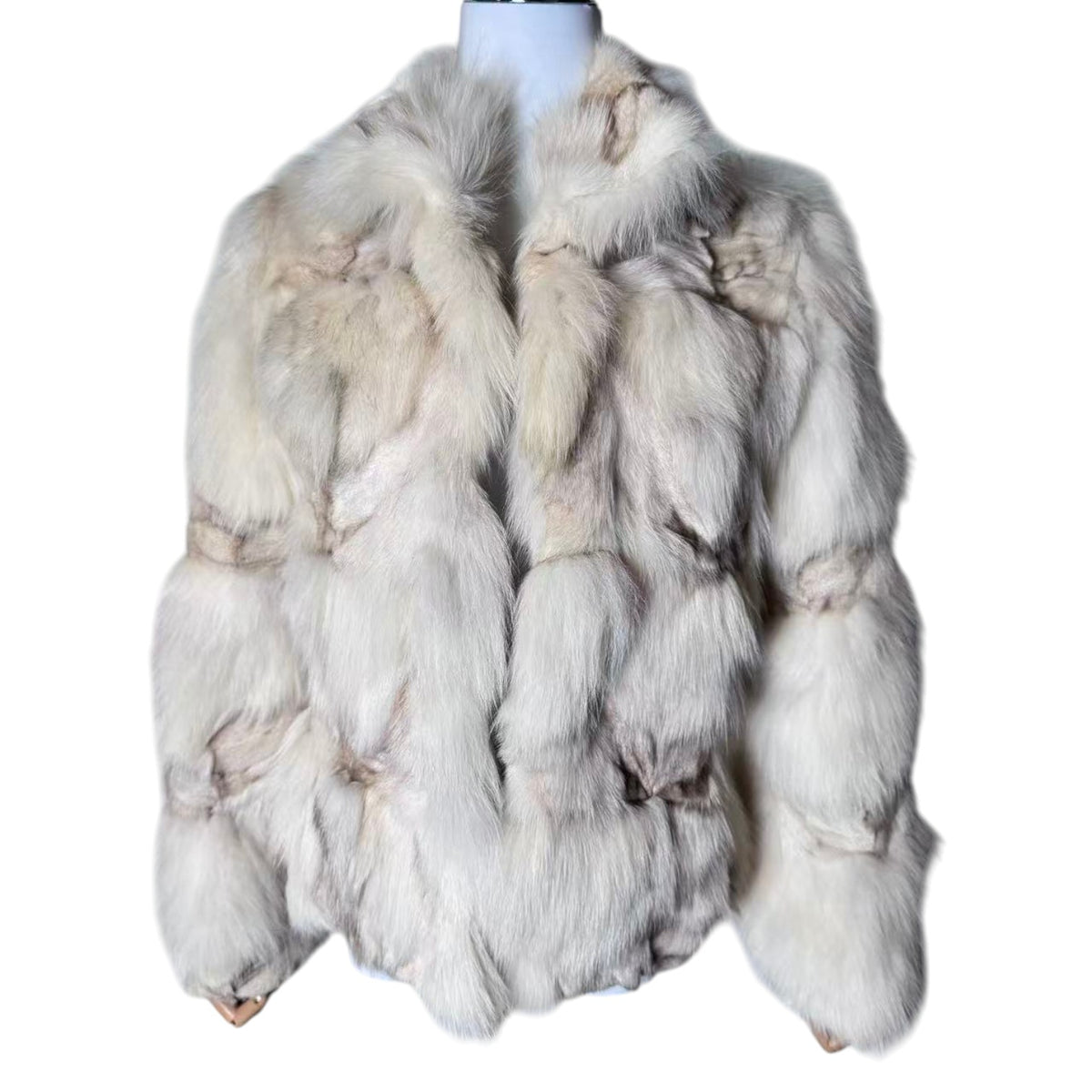 PRJ COUTURE REAL FOX FUR JACKET SHORT COAT OFF WHITE IVORY SIZE M
