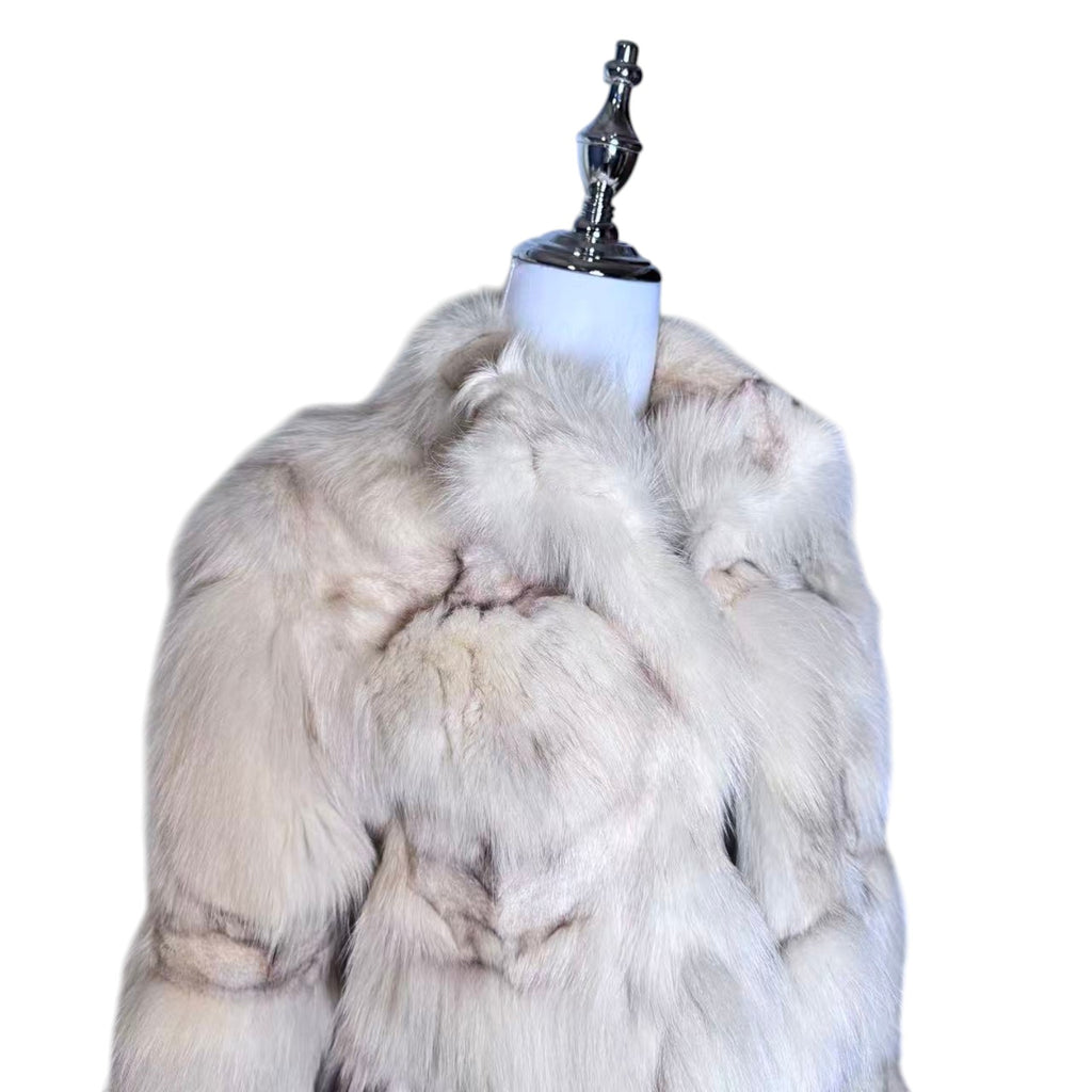 PRJ COUTURE REAL FOX FUR JACKET SHORT COAT OFF WHITE IVORY SIZE M