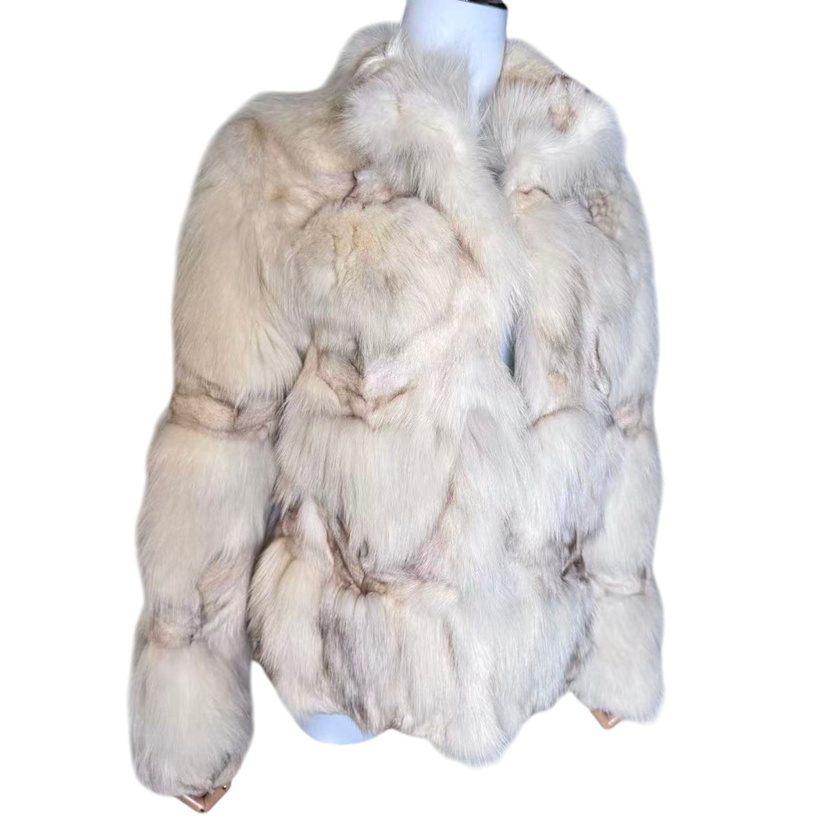 PRJ COUTURE REAL FOX FUR JACKET SHORT COAT OFF WHITE IVORY SIZE M
