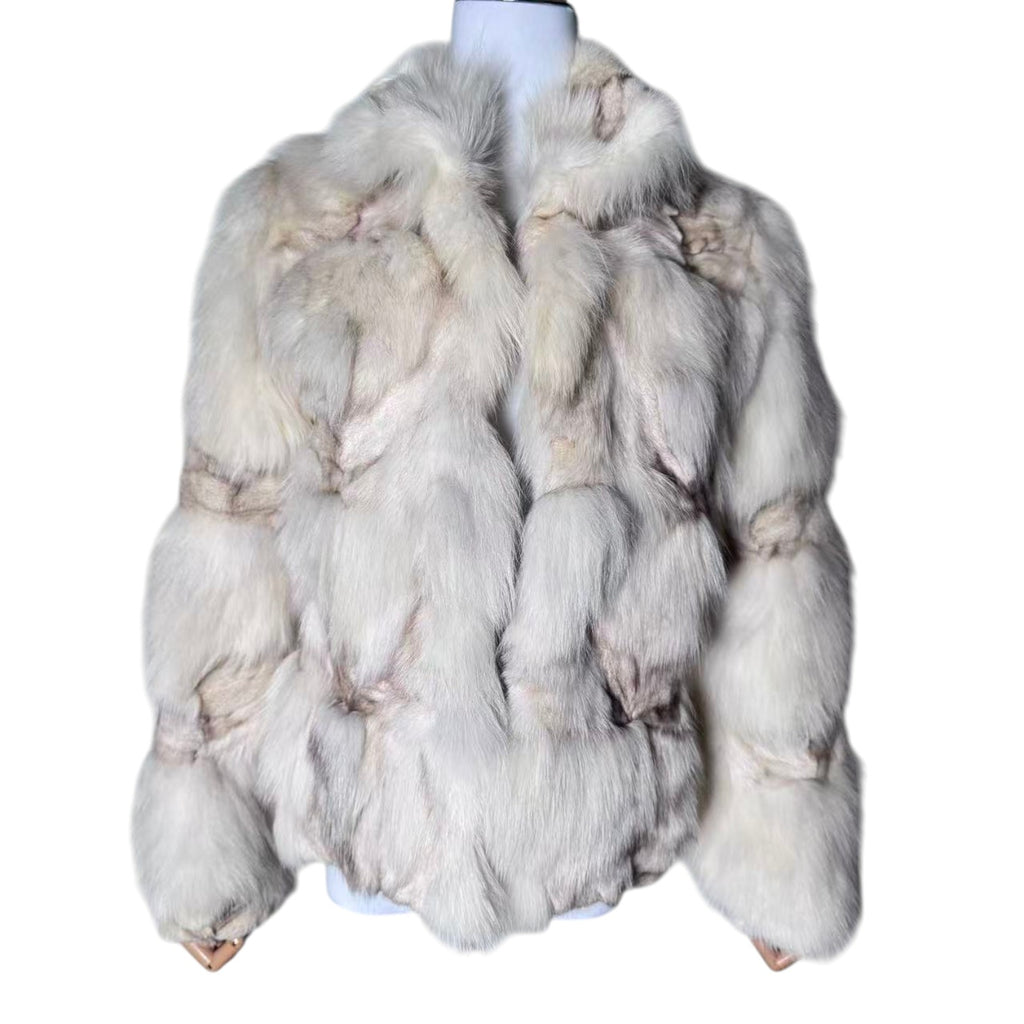 PRJ COUTURE REAL FOX FUR JACKET SHORT COAT OFF WHITE IVORY SIZE M
