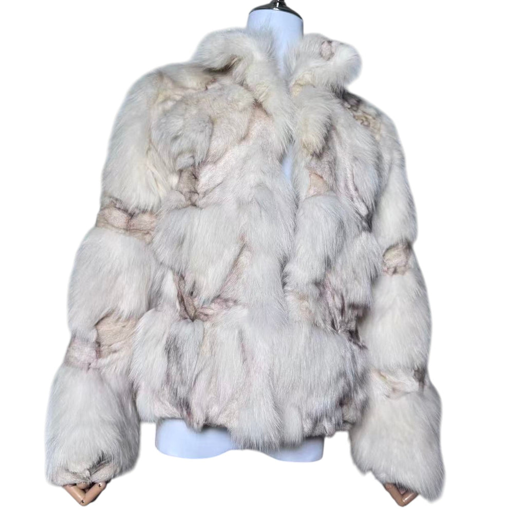 PRJ COUTURE REAL FOX FUR JACKET SHORT COAT OFF WHITE IVORY SIZE M