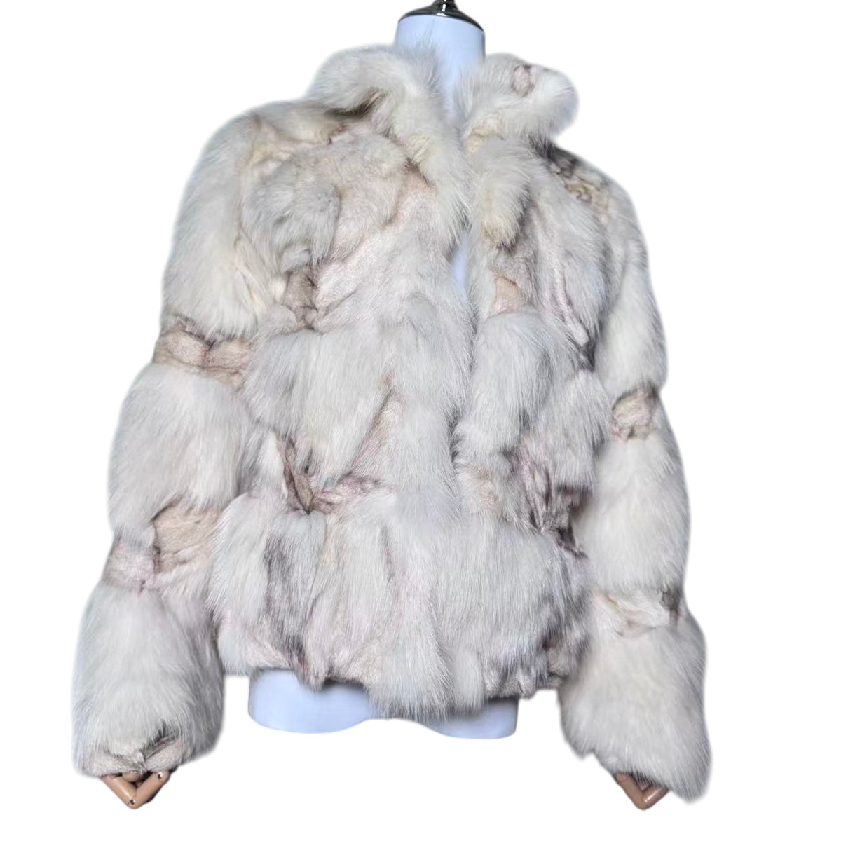 PRJ COUTURE REAL FOX FUR JACKET SHORT COAT OFF WHITE IVORY SIZE M