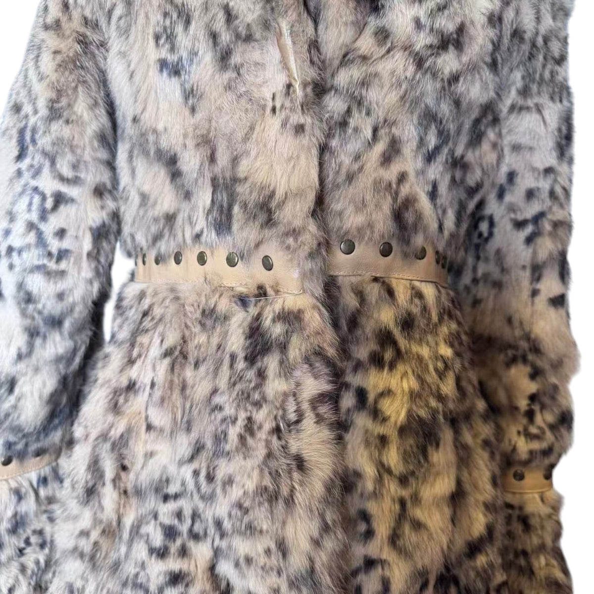 VIVAYOU REAL RABBIT FUR COAT LEOPARD PRINT BEIGE BROWN SIZE 2 JAPAN