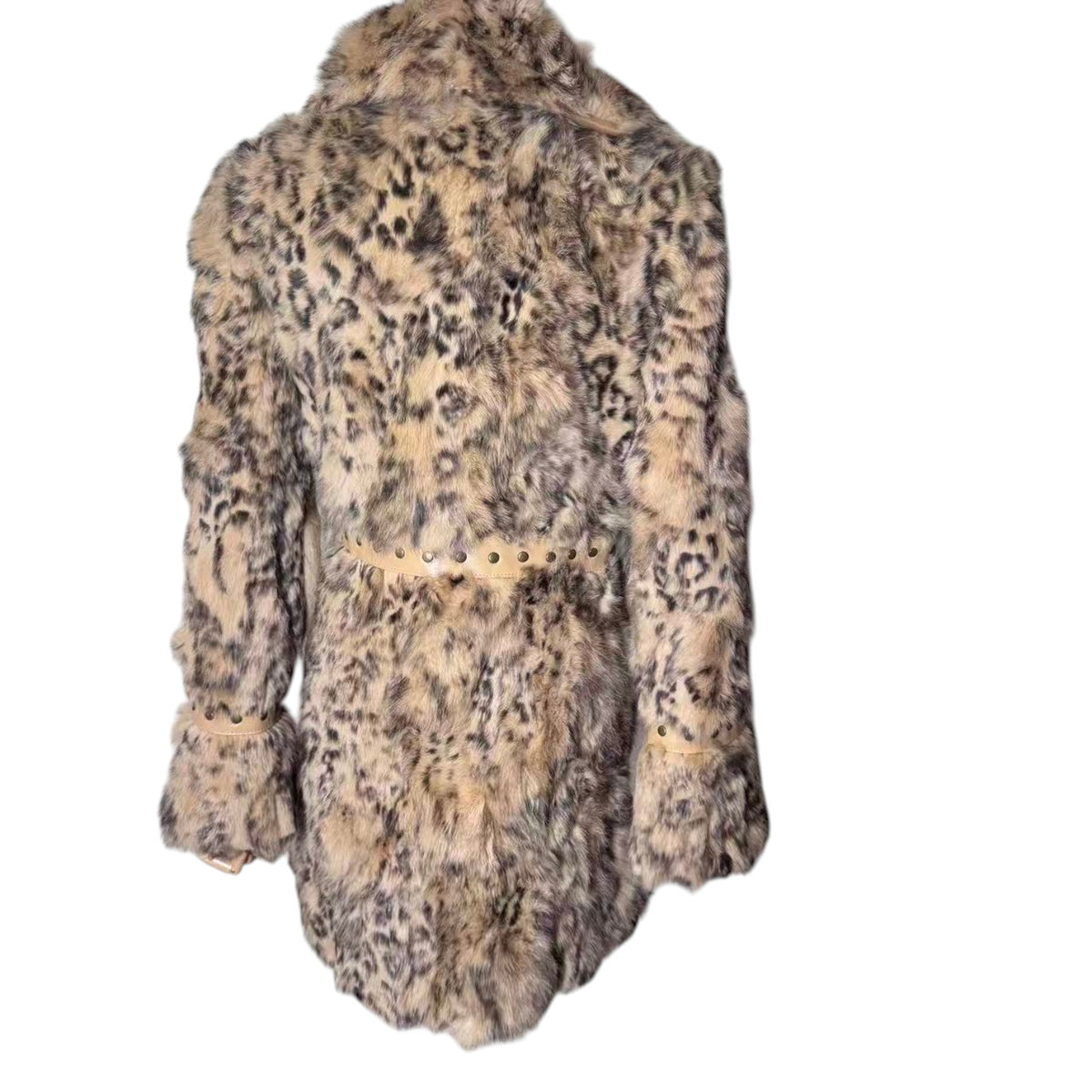 VIVAYOU REAL RABBIT FUR COAT LEOPARD PRINT BEIGE BROWN SIZE 2 JAPAN