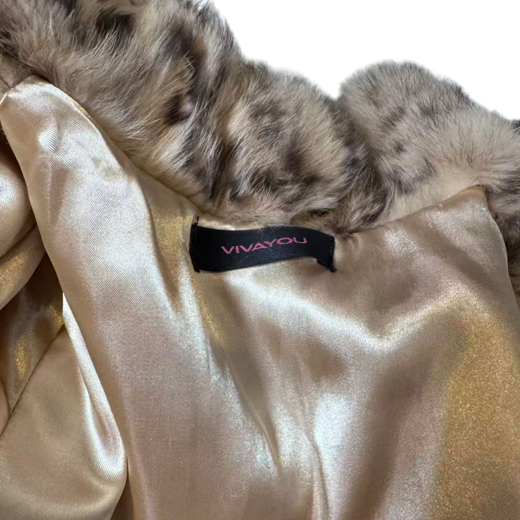 VIVAYOU REAL RABBIT FUR COAT LEOPARD PRINT BEIGE BROWN SIZE 2 JAPAN