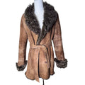 OTTO SHEEPSKIN SHEARLING LEATHER FUR COAT JACKET BELTED BROWN SIZE M