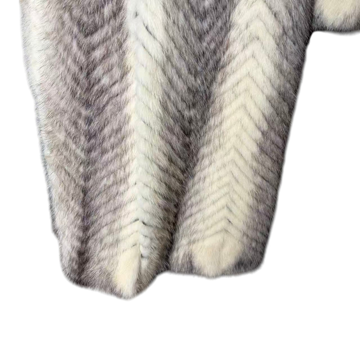 PALODY RARE GREY WHITE MINK FUR COAT CHEVRON HERRINGBONE LONG JACKET M
