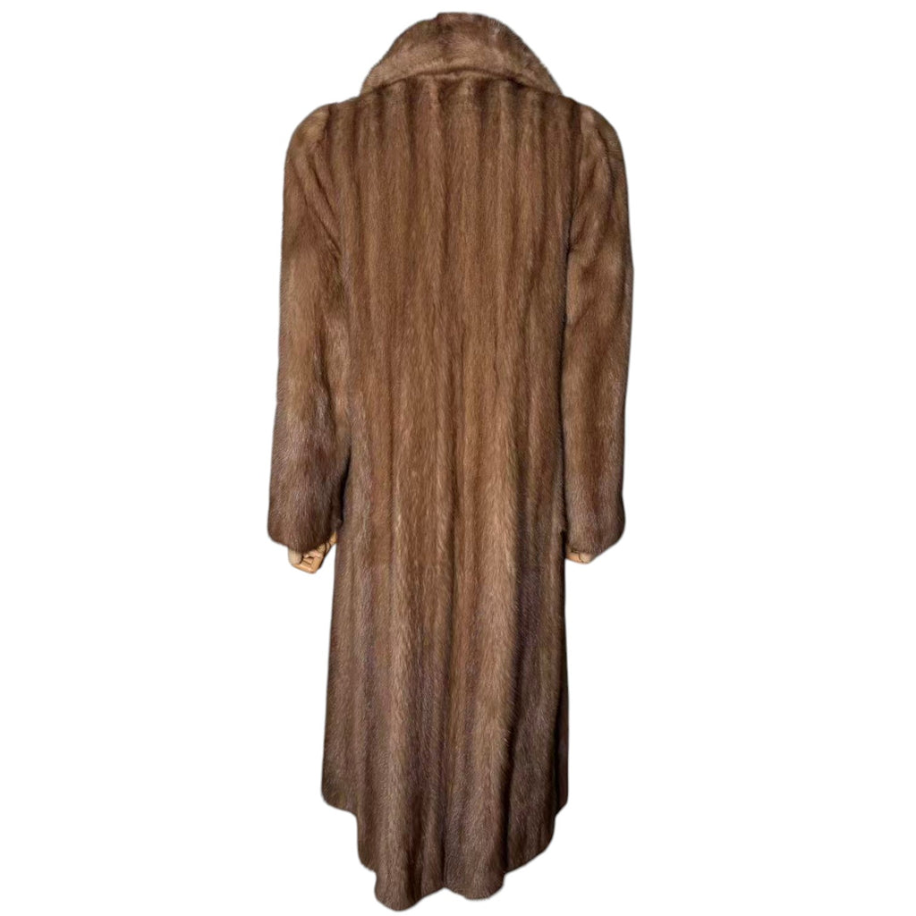 ARIANNA PASTEL MINK FUR COAT LONG JACKET SHAWL COLLAR LIGHT BROWN