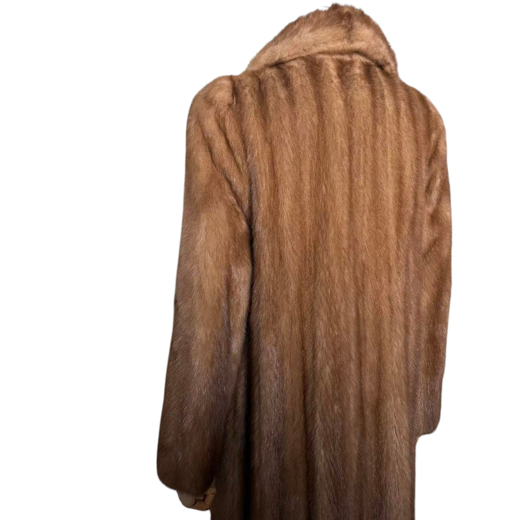 ARIANNA PASTEL MINK FUR COAT LONG JACKET SHAWL COLLAR LIGHT BROWN