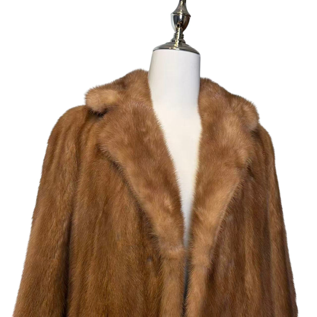 ARIANNA PASTEL MINK FUR COAT LONG JACKET SHAWL COLLAR LIGHT BROWN