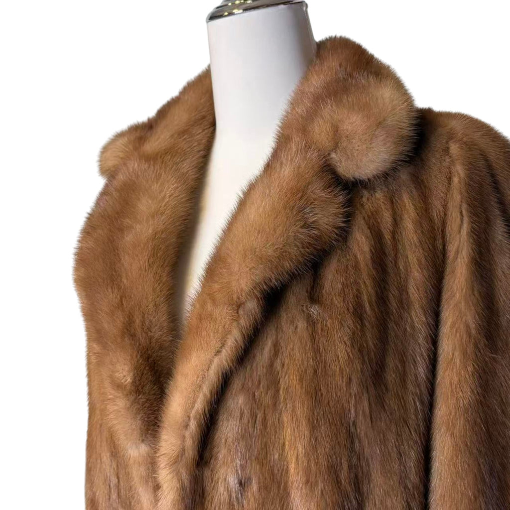 ARIANNA PASTEL MINK FUR COAT LONG JACKET SHAWL COLLAR LIGHT BROWN