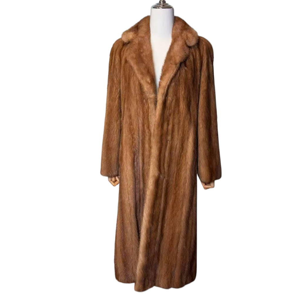 ARIANNA PASTEL MINK FUR COAT LONG JACKET SHAWL COLLAR LIGHT BROWN
