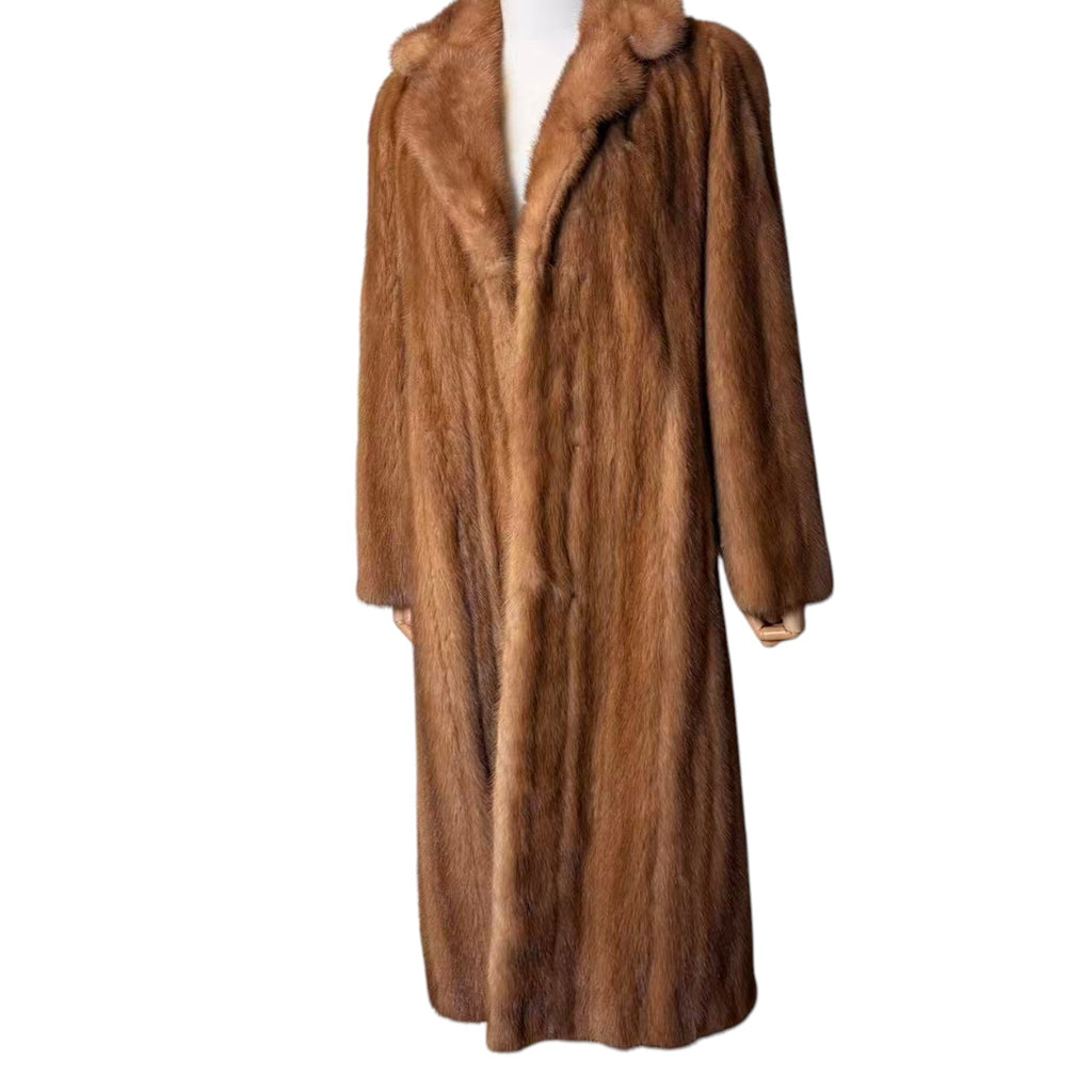 ARIANNA PASTEL MINK FUR COAT LONG JACKET SHAWL COLLAR LIGHT BROWN