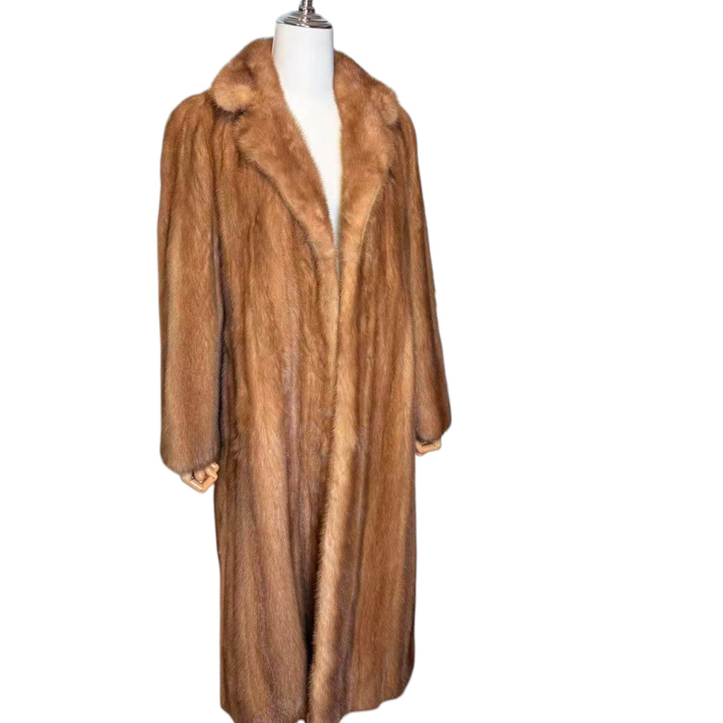 ARIANNA PASTEL MINK FUR COAT LONG JACKET SHAWL COLLAR LIGHT BROWN