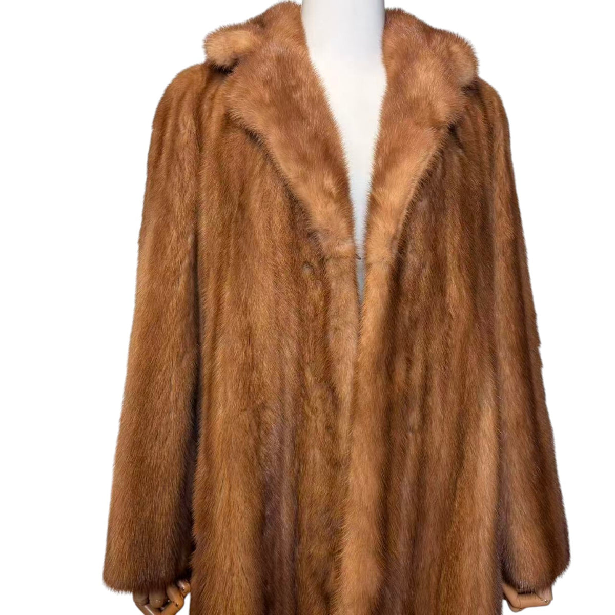 ARIANNA PASTEL MINK FUR COAT LONG JACKET SHAWL COLLAR LIGHT BROWN