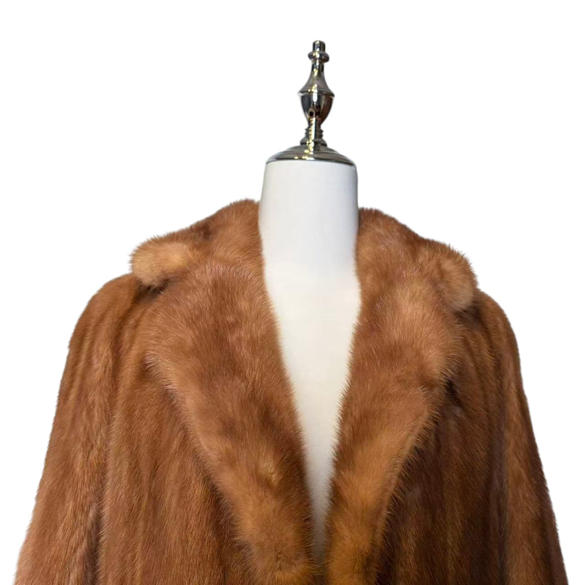 ARIANNA PASTEL MINK FUR COAT LONG JACKET SHAWL COLLAR LIGHT BROWN