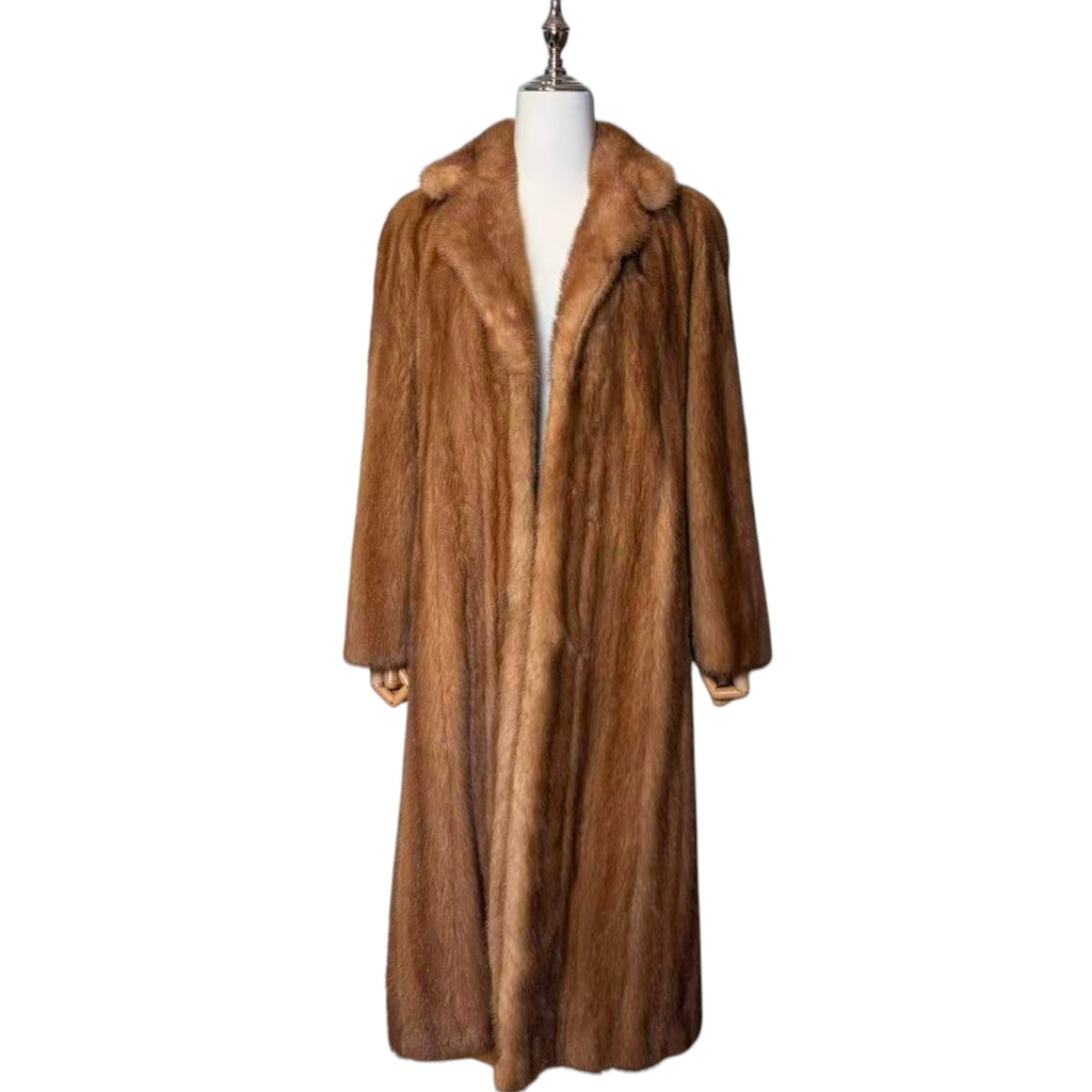 ARIANNA PASTEL MINK FUR COAT LONG JACKET SHAWL COLLAR LIGHT BROWN