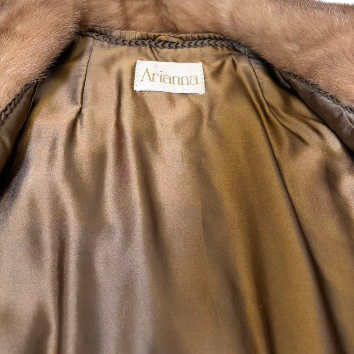 ARIANNA PASTEL MINK FUR COAT LONG JACKET SHAWL COLLAR LIGHT BROWN