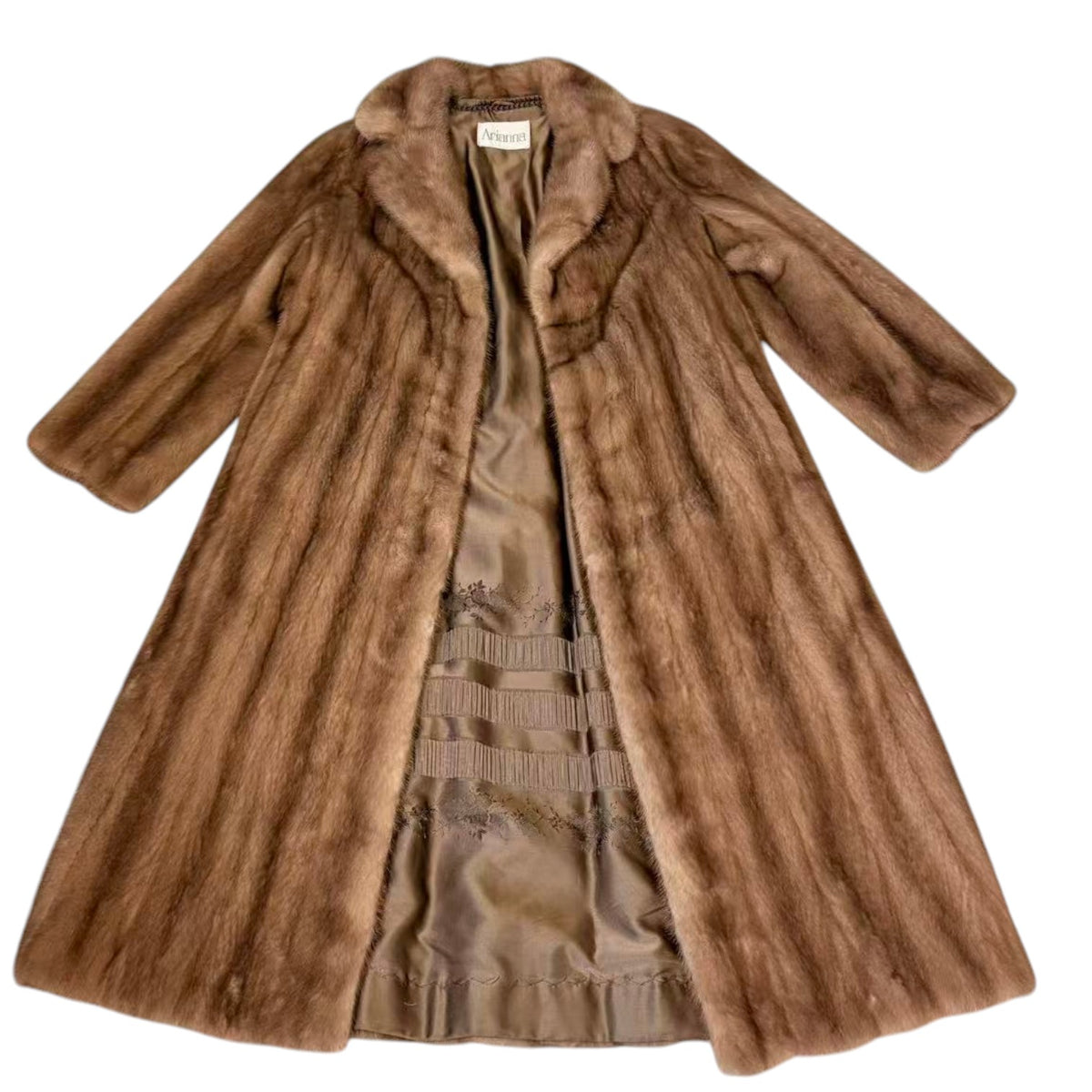 ARIANNA PASTEL MINK FUR COAT LONG JACKET SHAWL COLLAR LIGHT BROWN