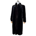 GLOSSY BLACK REAL MINK FUR LONG COAT JACKET ELASTIC CUFFS SHOULDER PADS