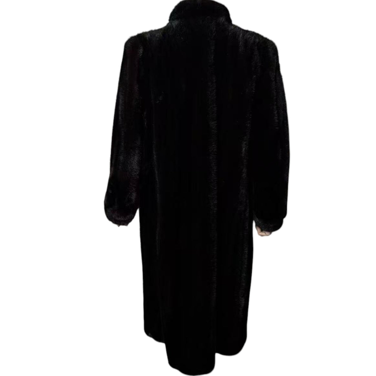 GLOSSY BLACK REAL MINK FUR LONG COAT JACKET ELASTIC CUFFS SHOULDER PADS