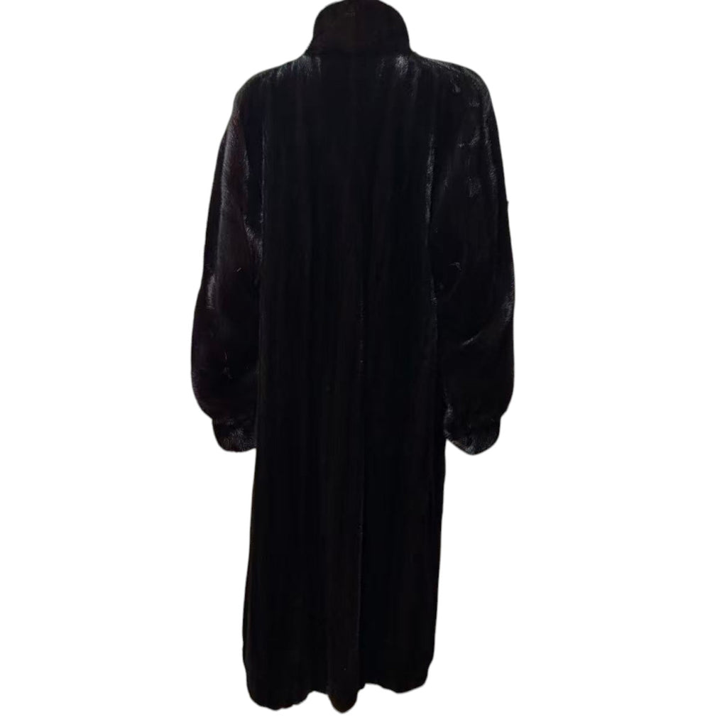 SAGA MINK BLACK REAL MINK FUR EXTRA LONG COAT JACKET 120CM MAXI OVERCOAT