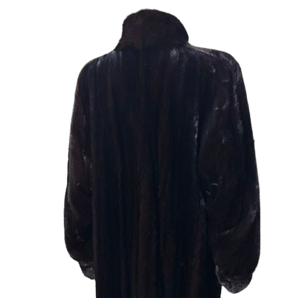SAGA MINK BLACK REAL MINK FUR EXTRA LONG COAT JACKET 120CM MAXI OVERCOAT