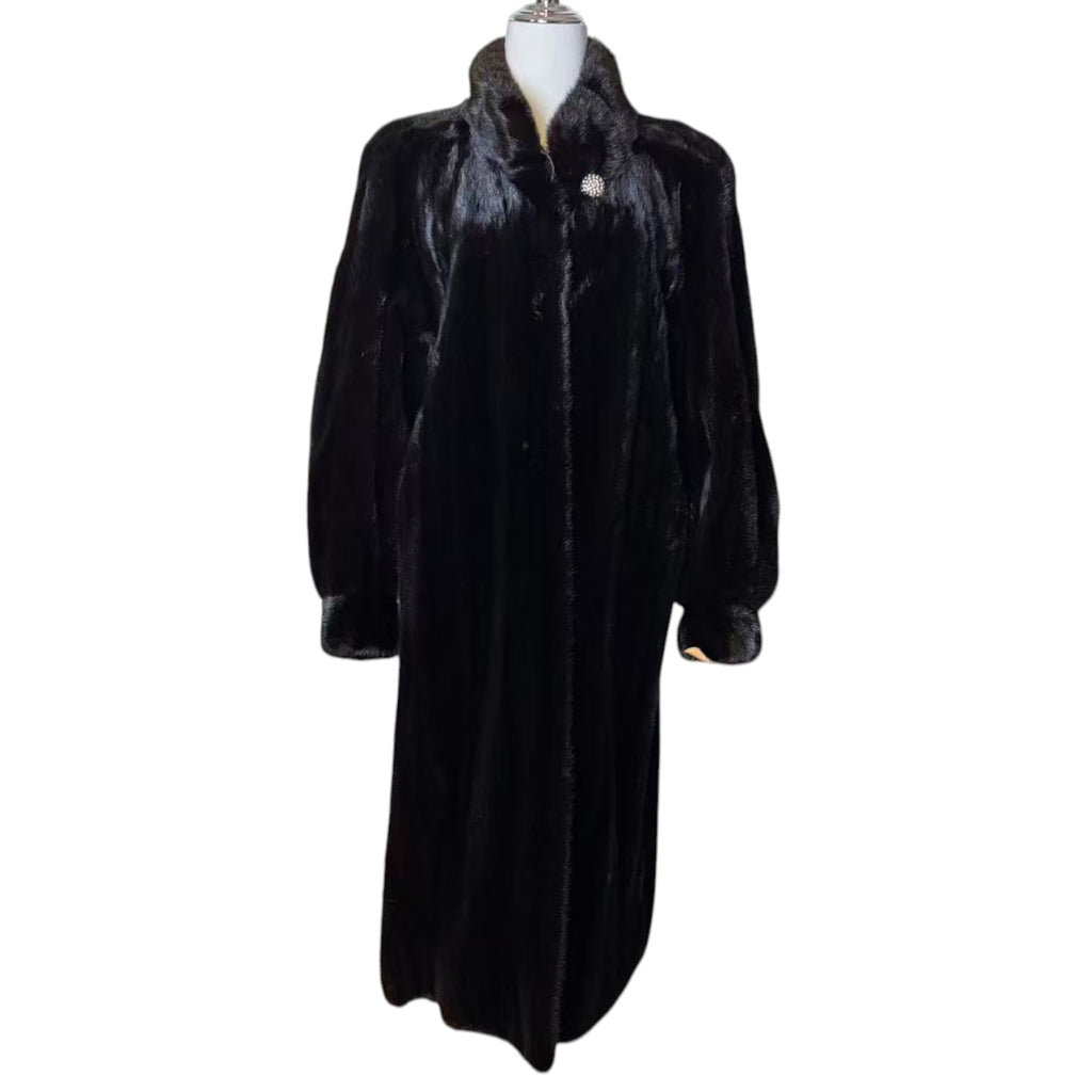 SAGA MINK BLACK REAL MINK FUR EXTRA LONG COAT JACKET 120CM MAXI OVERCOAT