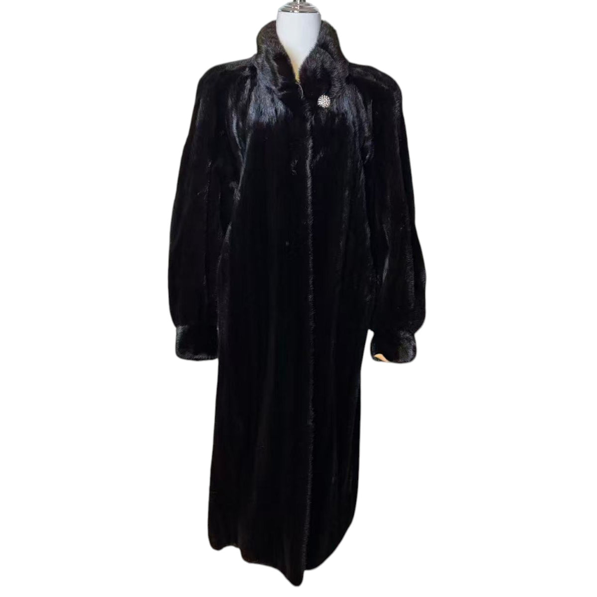 SAGA MINK BLACK REAL MINK FUR EXTRA LONG COAT JACKET 120CM MAXI OVERCOAT