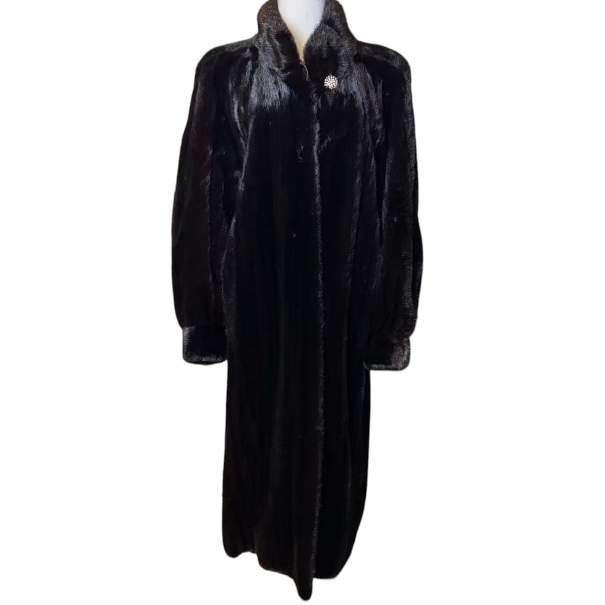 SAGA MINK BLACK REAL MINK FUR EXTRA LONG COAT JACKET 120CM MAXI OVERCOAT