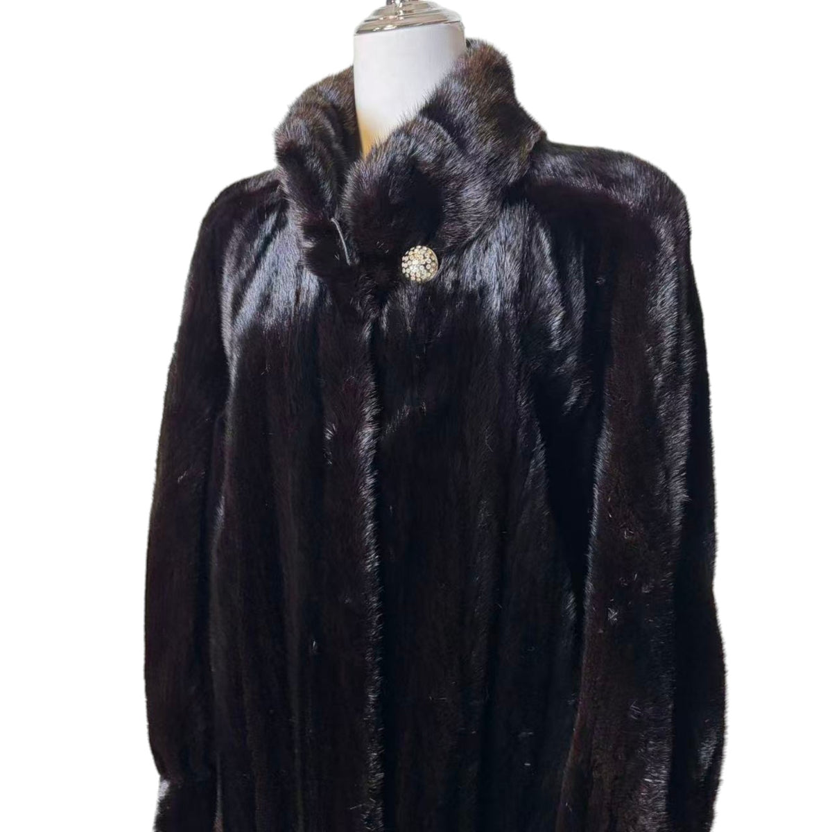 SAGA MINK BLACK REAL MINK FUR EXTRA LONG COAT JACKET 120CM MAXI OVERCOAT