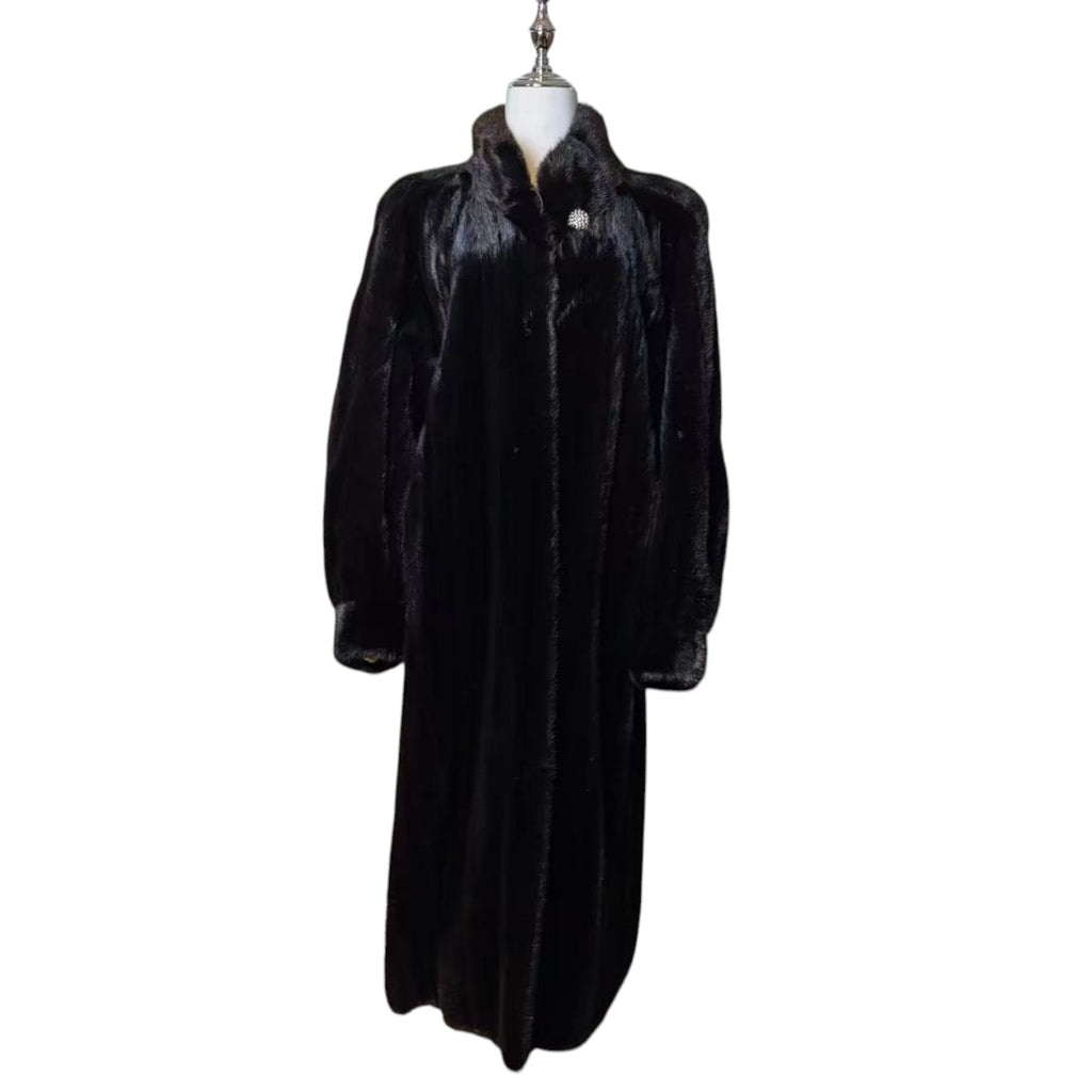 SAGA MINK BLACK REAL MINK FUR EXTRA LONG COAT JACKET 120CM MAXI OVERCOAT