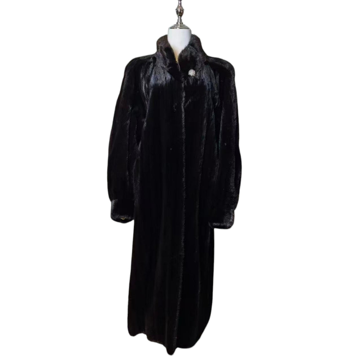 SAGA MINK BLACK REAL MINK FUR EXTRA LONG COAT JACKET 120CM MAXI OVERCOAT