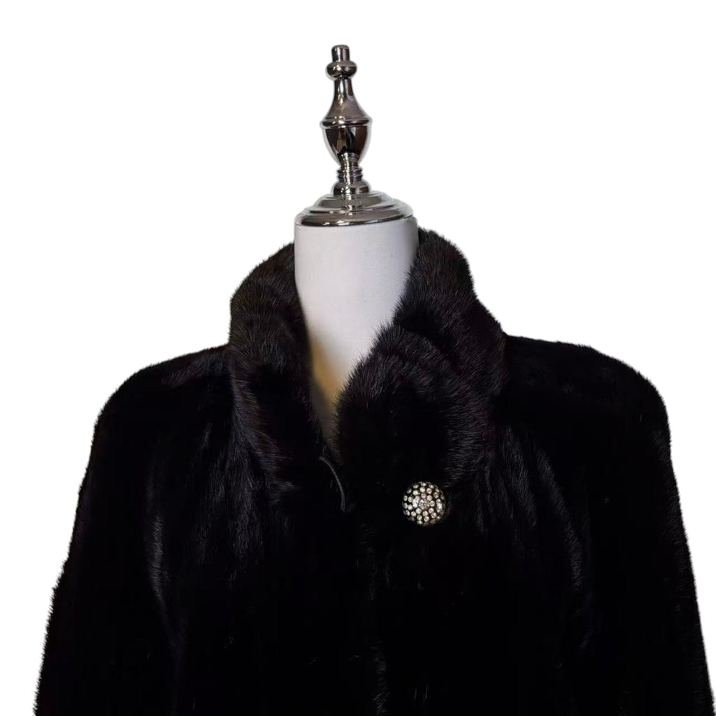 SAGA MINK BLACK REAL MINK FUR EXTRA LONG COAT JACKET 120CM MAXI OVERCOAT