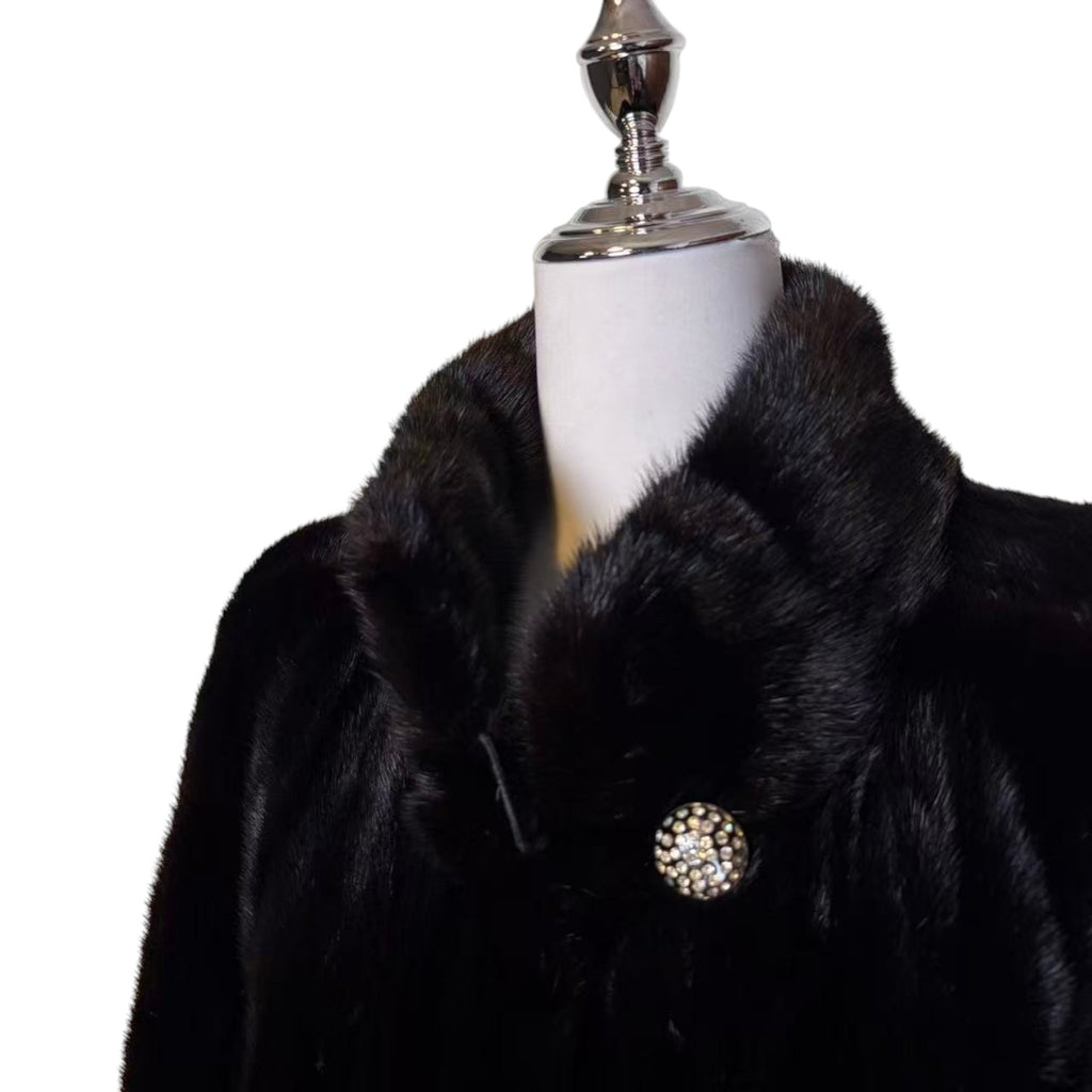 SAGA MINK BLACK REAL MINK FUR EXTRA LONG COAT JACKET 120CM MAXI OVERCOAT