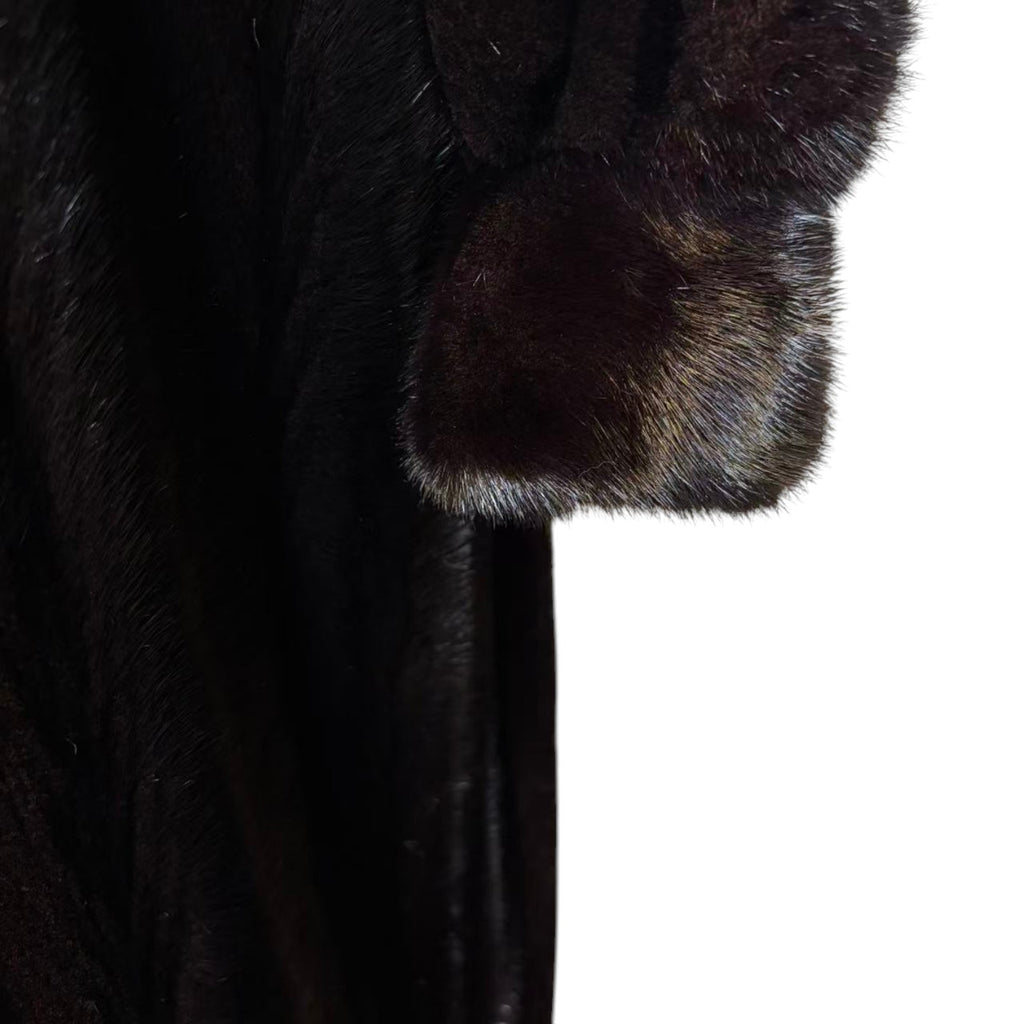 SAGA MINK BLACK REAL MINK FUR EXTRA LONG COAT JACKET 120CM MAXI OVERCOAT