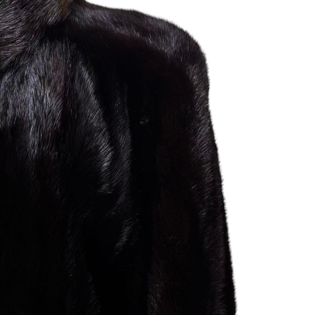 SAGA MINK BLACK REAL MINK FUR EXTRA LONG COAT JACKET 120CM MAXI OVERCOAT