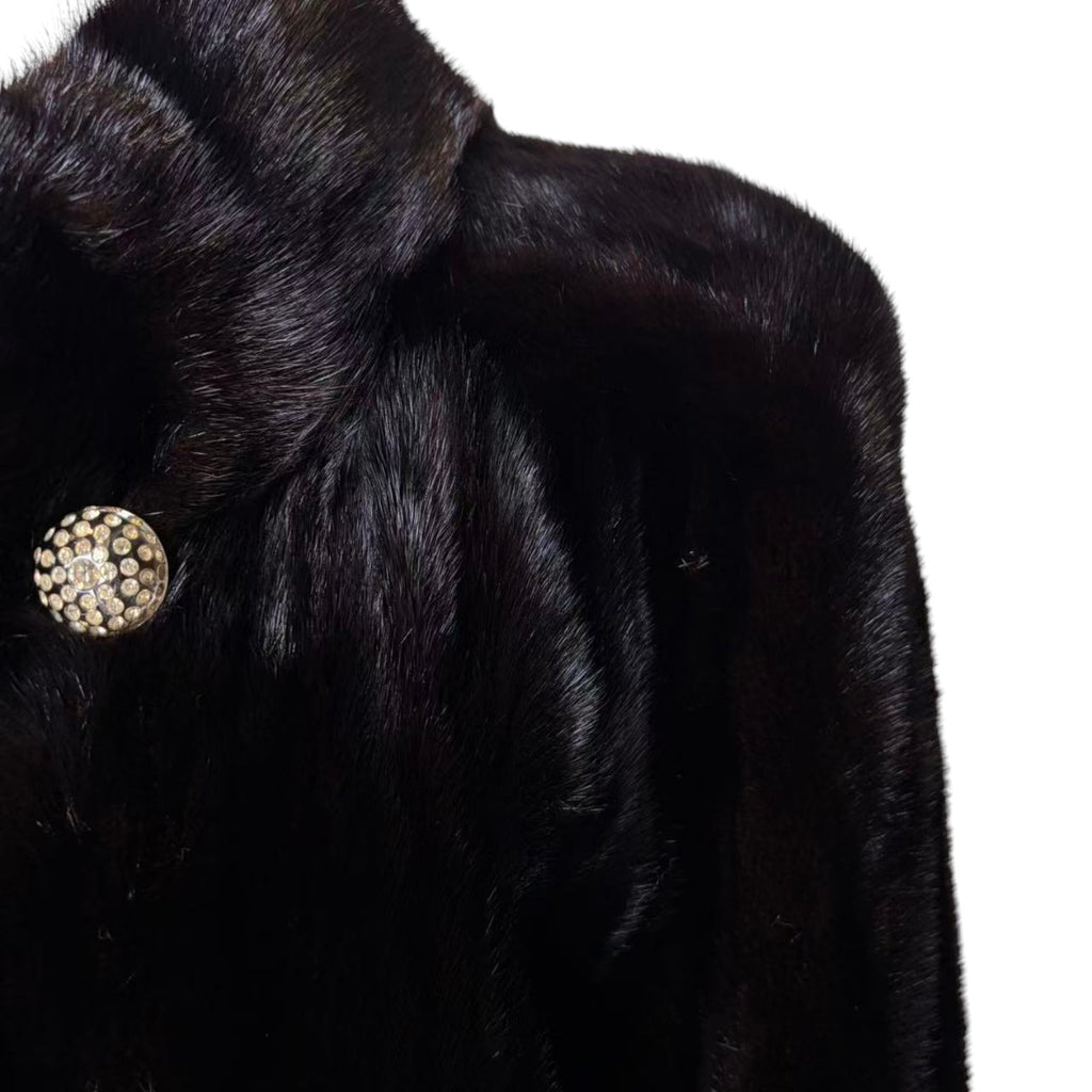 SAGA MINK BLACK REAL MINK FUR EXTRA LONG COAT JACKET 120CM MAXI OVERCOAT