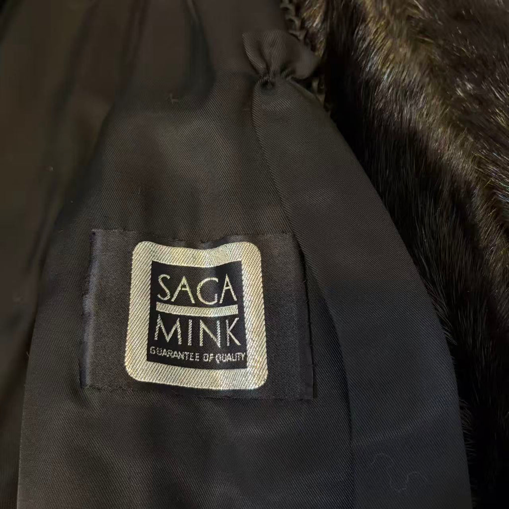 SAGA MINK BLACK REAL MINK FUR EXTRA LONG COAT JACKET 120CM MAXI OVERCOAT